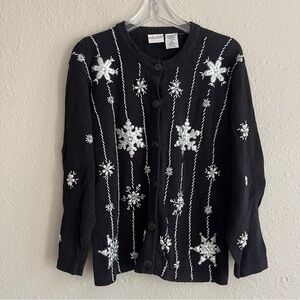 Bobbie Brooks snowflake button down sweater